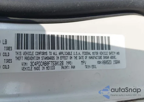 2015 Dodge Journey Se z USA, uszkodzony, nr VIN 3C4PDCAB0FT530128